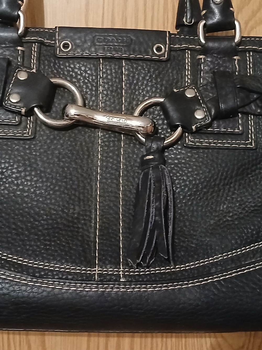 Coach Black Leather Tote with Tassel & Silver Hardware Excellent Condition CLEAN